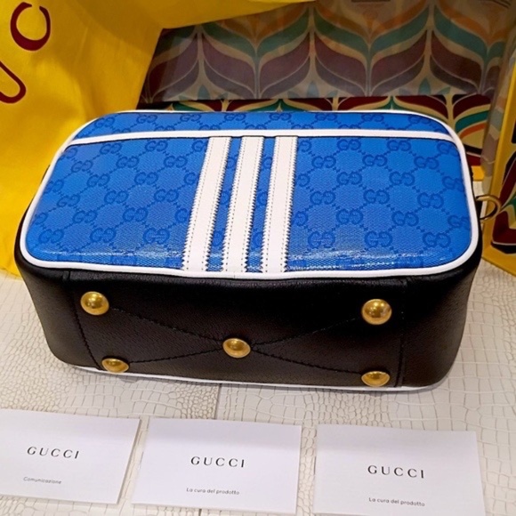 💋 Adidas x Gucci COLLAB Blue Crystal Canvas Shoulder Bag - Picture 12 of 15